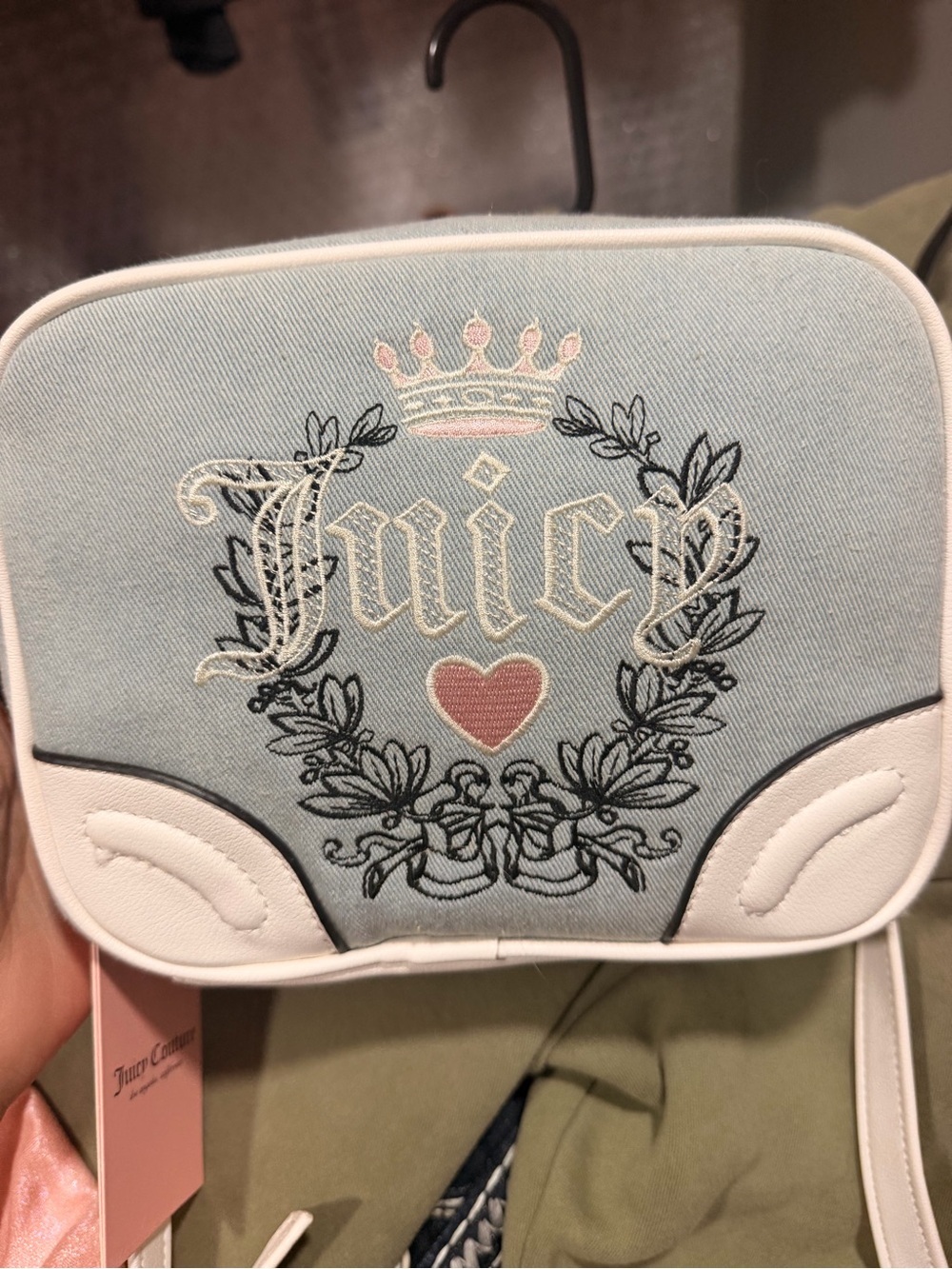 Juicy Couture Light Blue Jean Embroidered Crossbody Bag new
